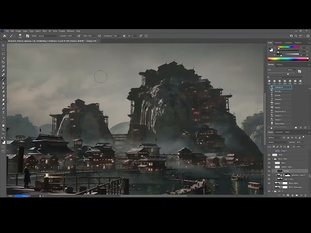 5 Japanese Stilt City Photoshop Paintover Image 1