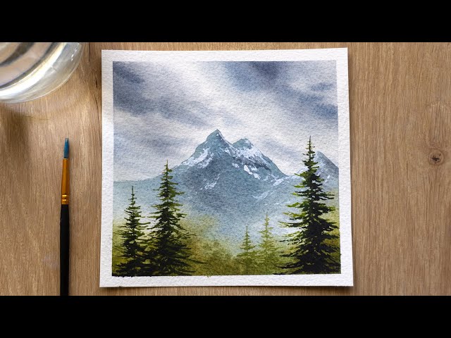 Drawing with Watercolor / Easy Mountain Landscape Watercolor Painting Tutorial