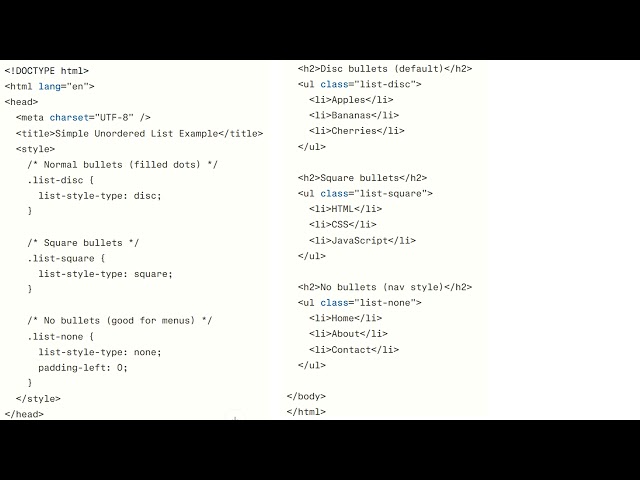 HTML ul Element. Learn with Notes.