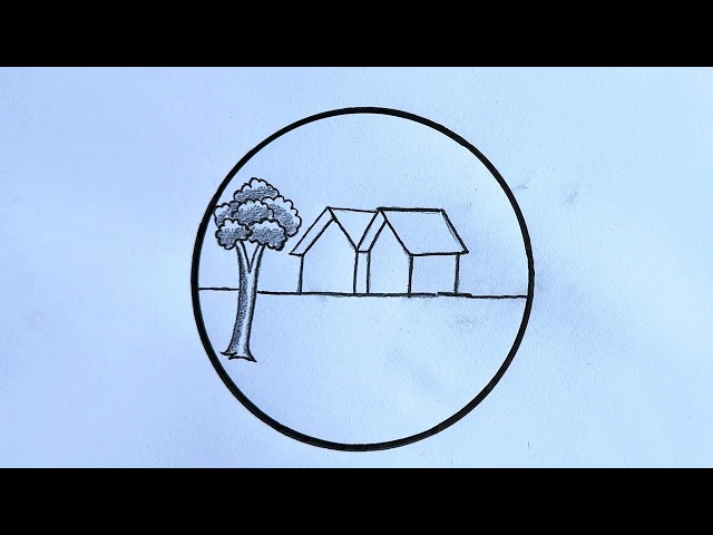 Beautiful Village Scenery Drawing with Pencil | Easy Drawing Tutorial