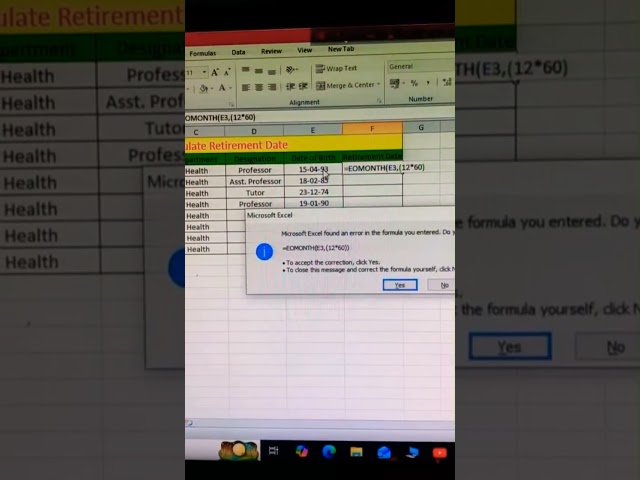 Calculate retirement date #MsExcel #shorts viral