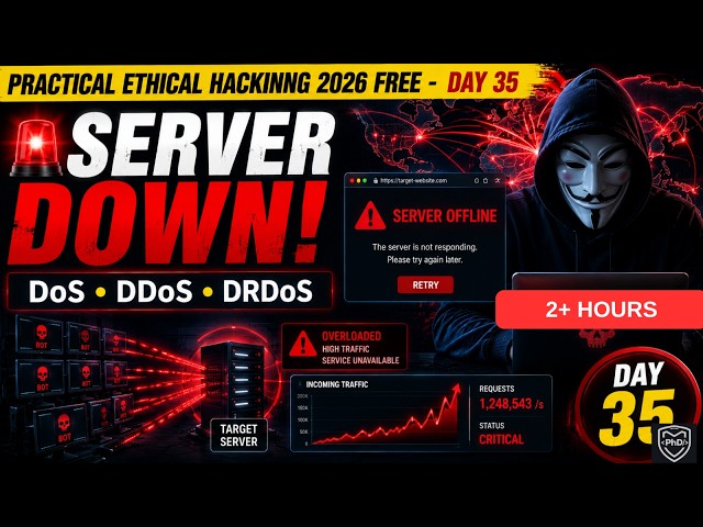 Practical Ethical Hacking 2026 - DAY 35 - DOS / DDOS / DRDOS Attack | HINDI | PhD Security | 2026