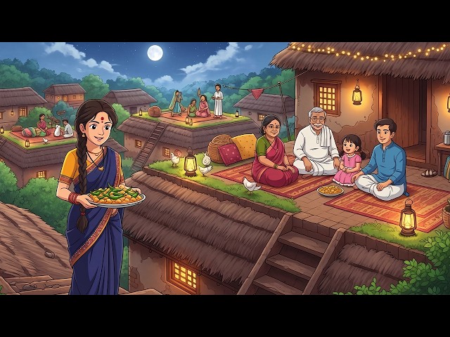 In-family' dinner on the roof 💛 | Beautiful Rooftop Dinner Ghibli Style | Hindi Animation