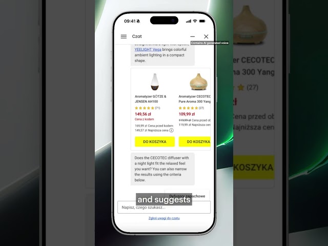 Suggests, filters, and fills the cart, all inside the chat: Marian at Media Expert #SyneriseBites