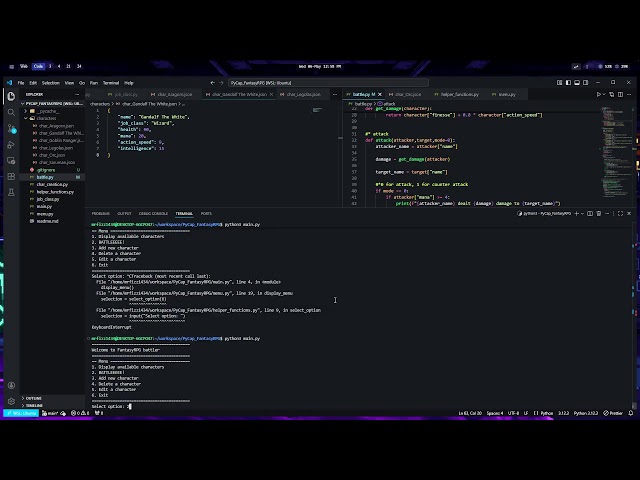 [ Day 3 ] - Self Directed Python Capstone. Fantasy RPG Battler. CLI | Python | JSON