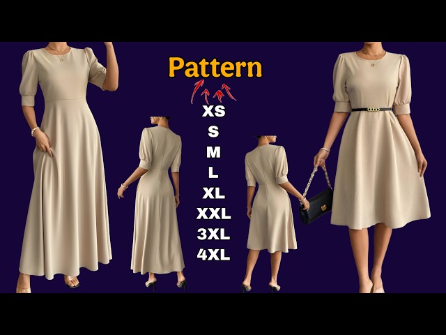 ✅️️ Elegant Women's Dress Pattern | Full Size Range XS-4XL Tutorial