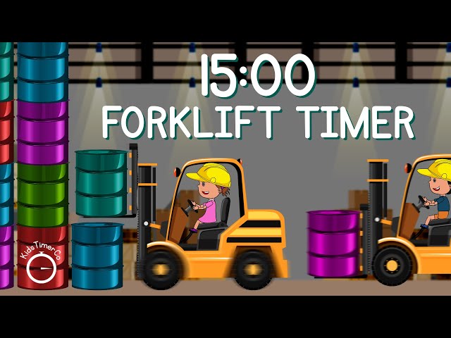 15 Minute Forklift Fun Timer! 🏭 Stacking Barrels Visual Timer + Surprises!