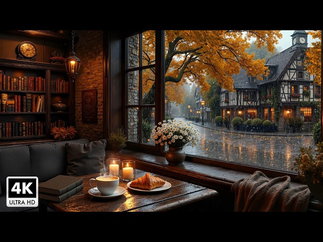 Relax Autumn Jazz Music For Stress Relief ~ Cozy Rainy Coffee Shop Ambience On Beautiful Rainy Day
