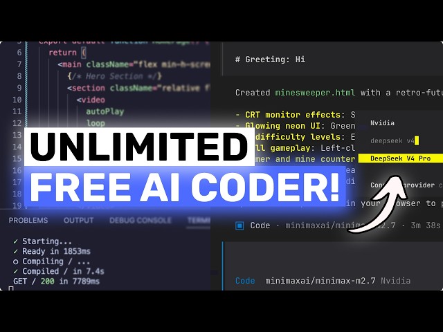 UNLIMITED FREE Deepseek-V4 PRO AI Coder: THIS IS CRAZY!