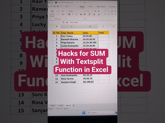 Textsplit Function with Sum in excel #sum #textsplit #exceltips #excelformula #excel #viralvideo