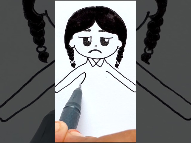 How To Draw wednesday addams cartoon girl 👧✨ | Easy Step by Step Drawing for Kids