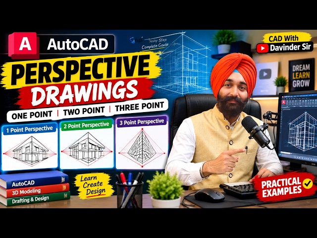 AutoCAD Perspective Drawing 🔥 | One Point, Two Point & Three Point Perspective Explained #autocad 