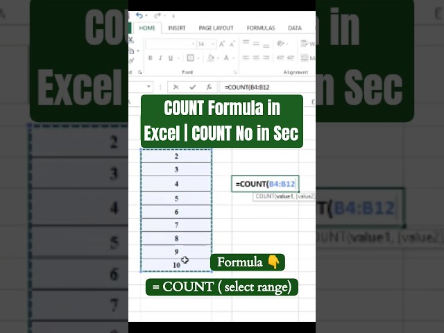COUNT Formula in Excel | Count Numbers in Seconds | Excel Formula Tutorial | Excel Short