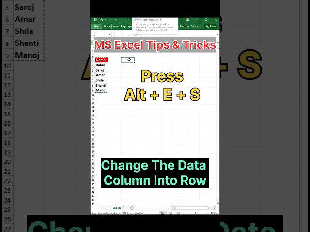 How to change column to row in excel || Excel Tips And Tricks || #shorts #excelshortcutkeys #excel