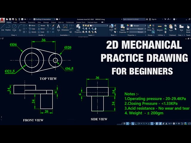 AutoCAD 2D Mechanical Practice Drawing for Beginners