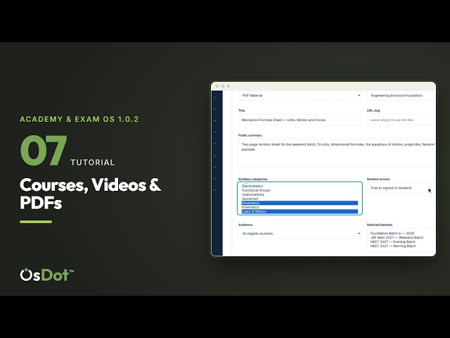Courses, Lessons, Videos & PDFs | Academy & Exam OS 1.0.2 Tutorial 07
