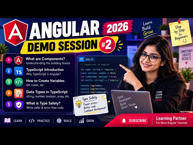 Angular 22 Live Course Demo Session | TypeScript Introduction  | Data types | Interpolation | Day 2