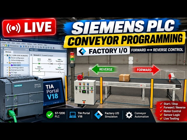 Siemens PLC Conveyor Programming | Factory I/O | Forward & Reverse Control