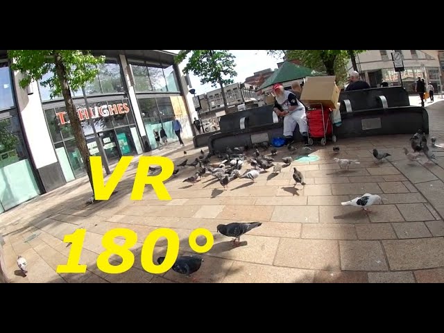 VR180° Another day down The Moor, Sheffield. Man feeds Pigeons.