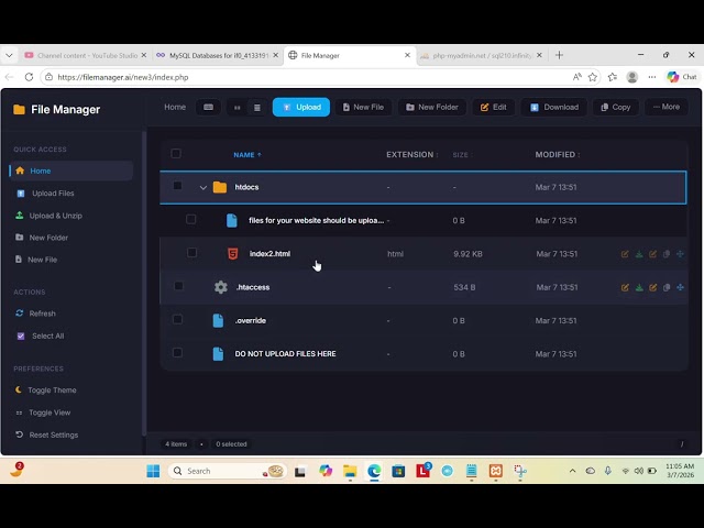 connection of Php file with live Database