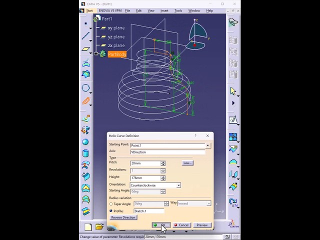 Helical & Sweep Center with Radius | CATIA V5 Trick #shorts