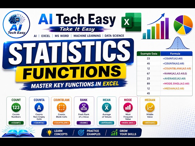 7 Excel Statistical Functions You MUST Know! 🚀 | COUNT, RANK, AVERAGE, MODE & MEDIAN