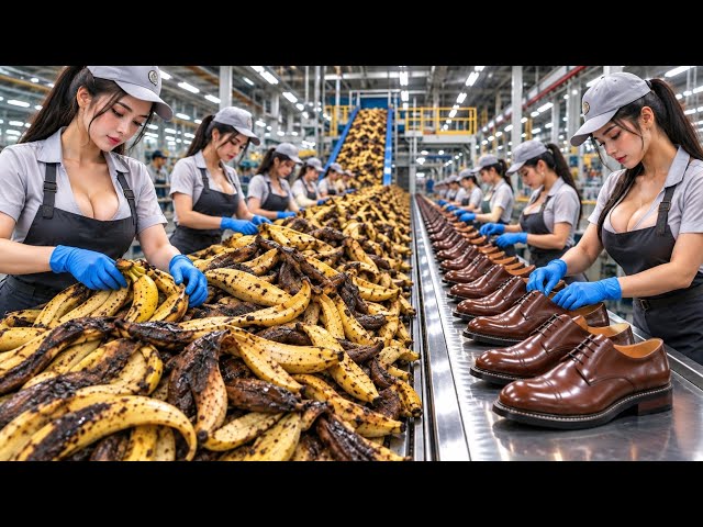How Black Banana Peels Become Premium Shoes! 🍌👞 (Satisfying Factory ASMR)