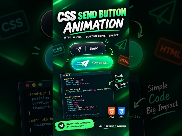 CSS Send Button Animation 🔥 | HTML & CSS Button Hover Effect #html #css #shorts