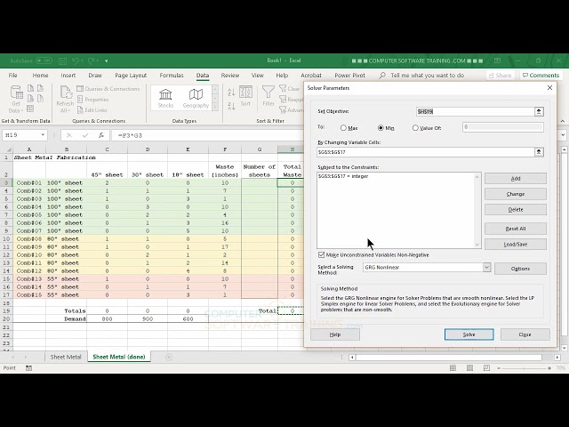 EX-07-45 – Solver for Fabrication: Minimize Waste in Sheet Metal Optimization