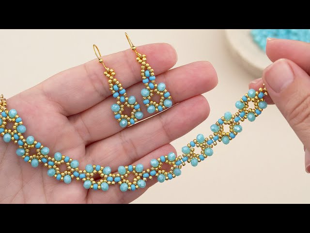 Earrings & Bracelet Making with Beads 💙 Easy Seed Bead Jewelry Making Tutorial with Crystals #diy