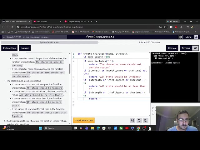 py on freecodecamp - build an RPG character