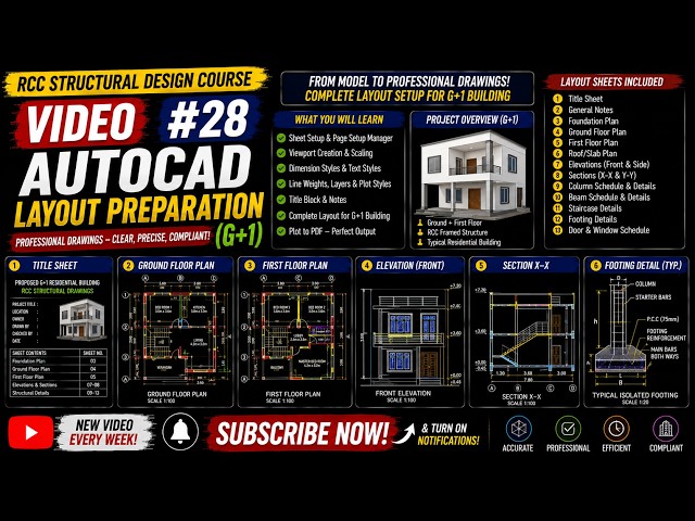 RCC Structural Design #28 | AutoCAD Layout Preparation (G+1) – Create DXF for ProtaStructure