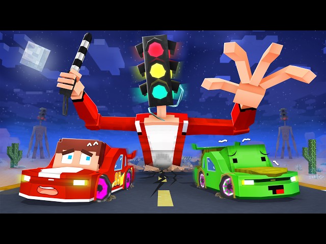 JJ and Mikey Cars vs TRAFFIC LIGHT HEAD - Maizen Minecraft Animation