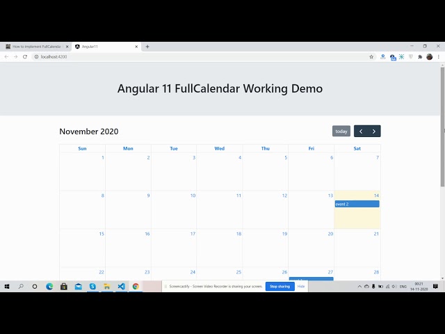 Angular 11 FullCalendar Working Demo