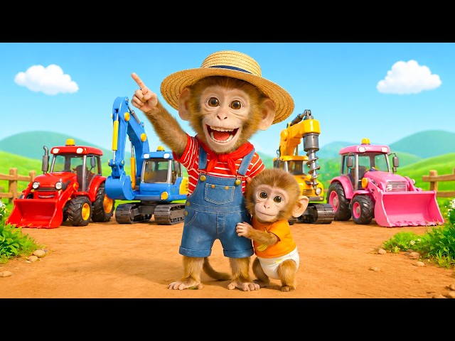 Wheel On Tractors | Learn More Vehicles with Monkey Family | RooRoo Monkey Kids Songs