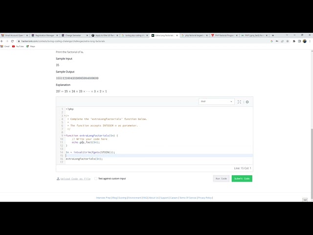 Extra Long Factorials : Turing Coding Challenge