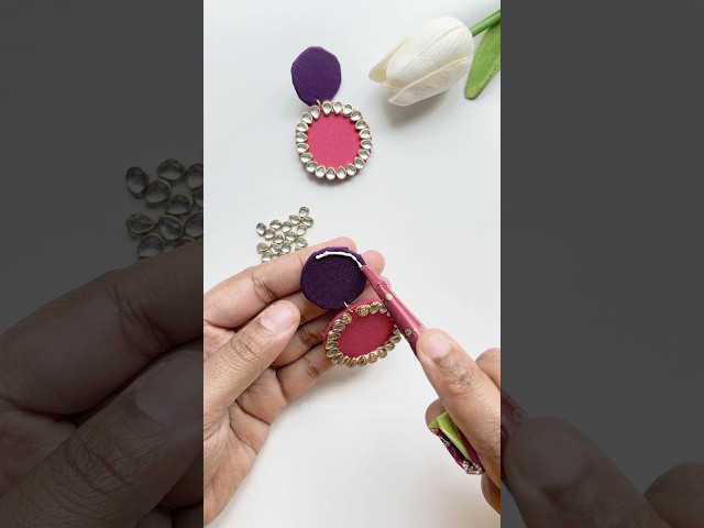 Beautiful Kundan fabric earrings making at home #earrings #fabricjewellery  #kundanjewellery #shorts