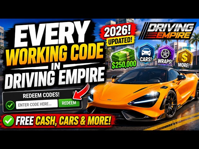 EVERY NEW WORKING CODE in Driving Empire 2026 🚗 Free Cash, Cars & Rewards! (Updated)