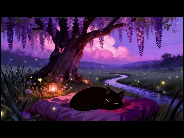 Chill And Sleep 💤🌙 Lofi Cat  Sleep & Relax Music Soft River Flow & Night Forest Ambience