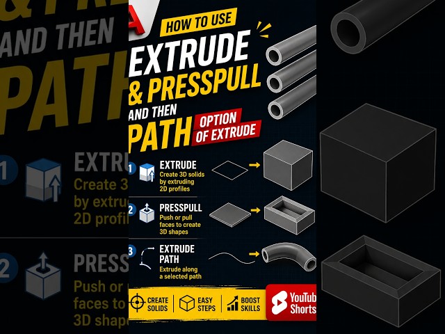 Extrude vs Presspull: Which one to use? #AutoCAD #3D #Tutorial#autocad 3d tips#autocad 2026