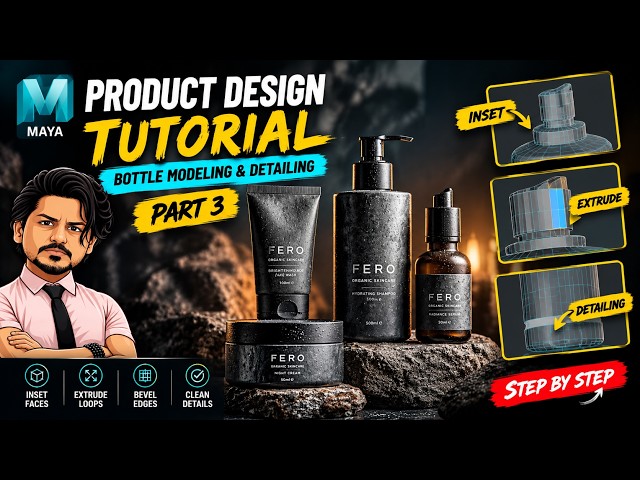 Bottle Modeling in Maya | Inset & Extrude Hard Surface Workflow – Part 3