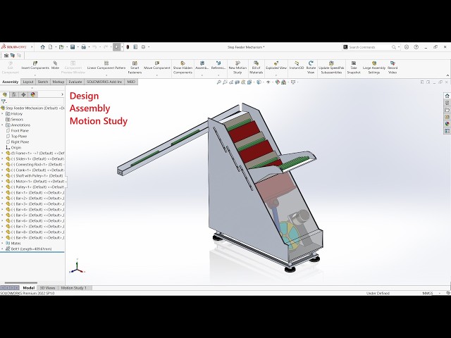 Step feeder mechanism design assembly and motion study tutorial in solidworks