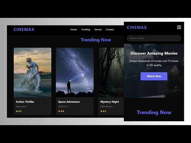 Responsive Movie Website using HTML CSS JavaScript
