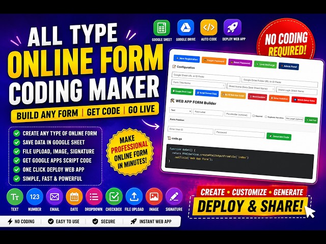 All Type Online Form Code Maker Create Any Form Without Coding HTML Google Apps Script