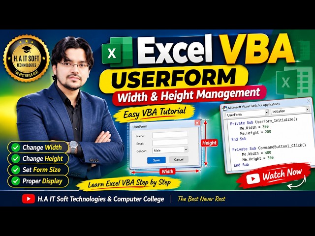 Excel VBA UserForm Width & Height Change | Form Size Management in Excel VBA | Urdu/Hindi Tutorial