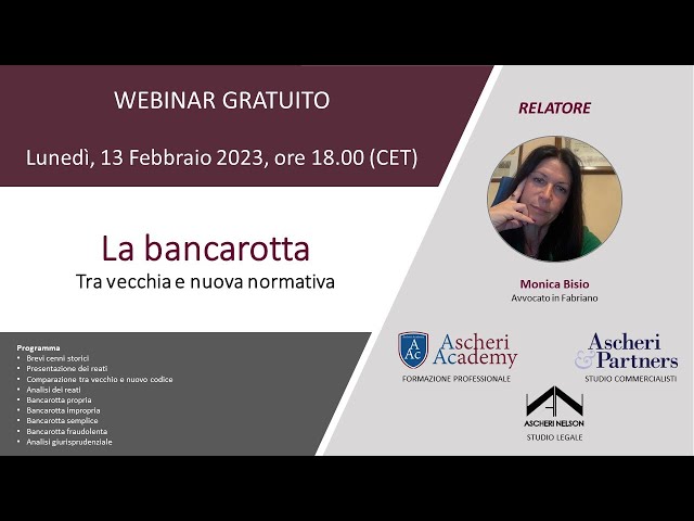 Webinar: La bancarotta tra vecchia e nuova normativa