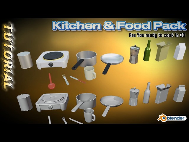 How to Make a Kitchen & Food Pack in Blender – Complete 3D Tutorial | 12 Props in 1 Hour