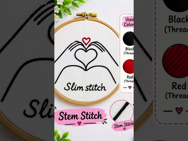 Sirf Ek Stitch Se Beautiful Design | Stem Stitch 🧵🌸#StemStitch #EmbroideryShorts