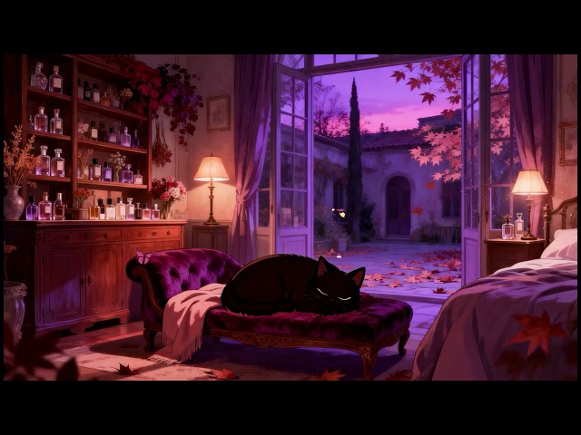 Sleepy Cat in Vintage Room 🌙 Lofi Cat | Deep Sleep Music [Cozy Sofa & Autumn Window View]