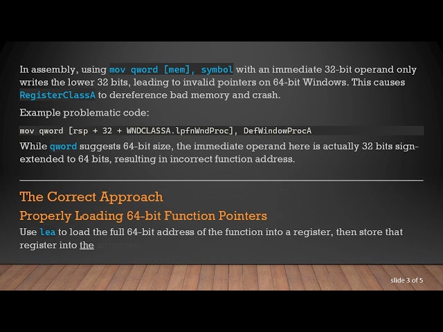 Fixing access violation in x86-64 Assembly Win32 API Calls: Proper Function Pointer Assignment
